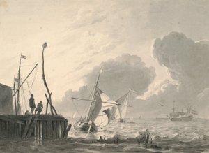 Harbor on the Sea in Gathering Thunderstorm by Ludolf Bakhuizen